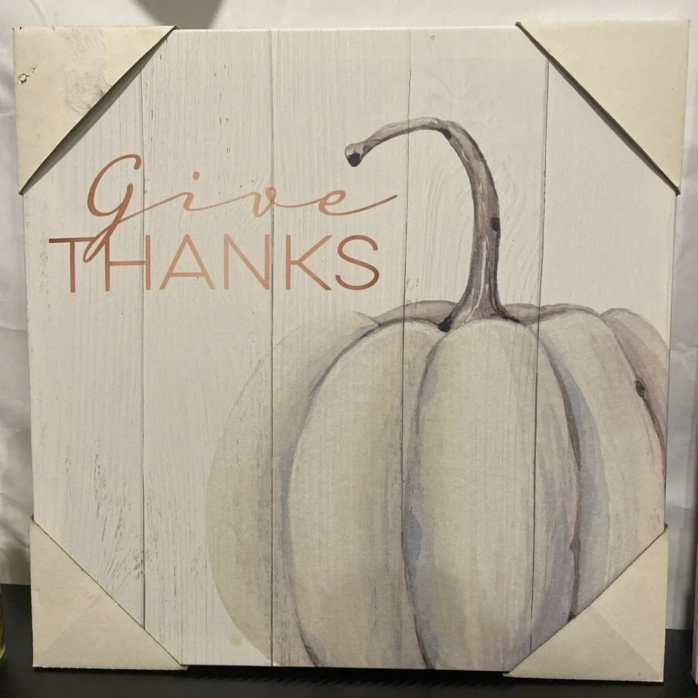 New Farmhouse Give‎ Thanks White Pumpkin PICTURE Wall Hanging